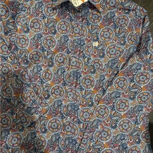 Cinch Blue and Orange Casual Button Down Shirt with Paisley Design